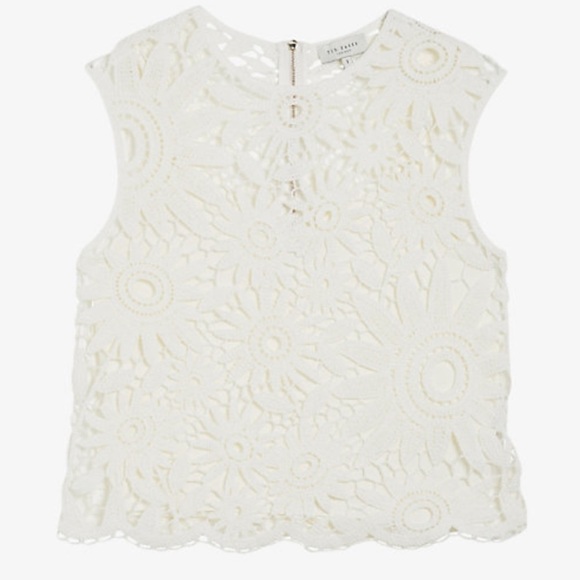 Ted Baker London Ivory KATRNN Crochet Sleeveless Lined Top Size Ted 4 US 10 NWT - Picture 12 of 15
